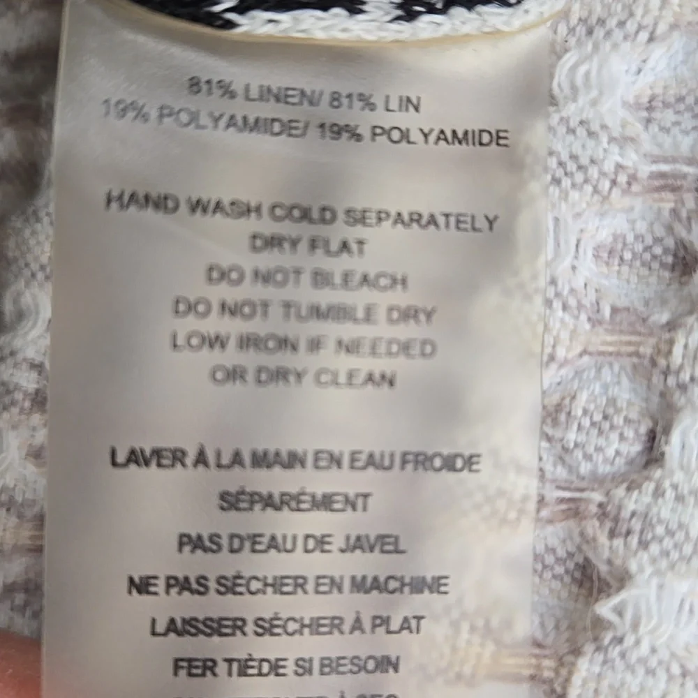 Margaret O'Leary Striped Black and Off-White Linen-blend Women's Top, Large